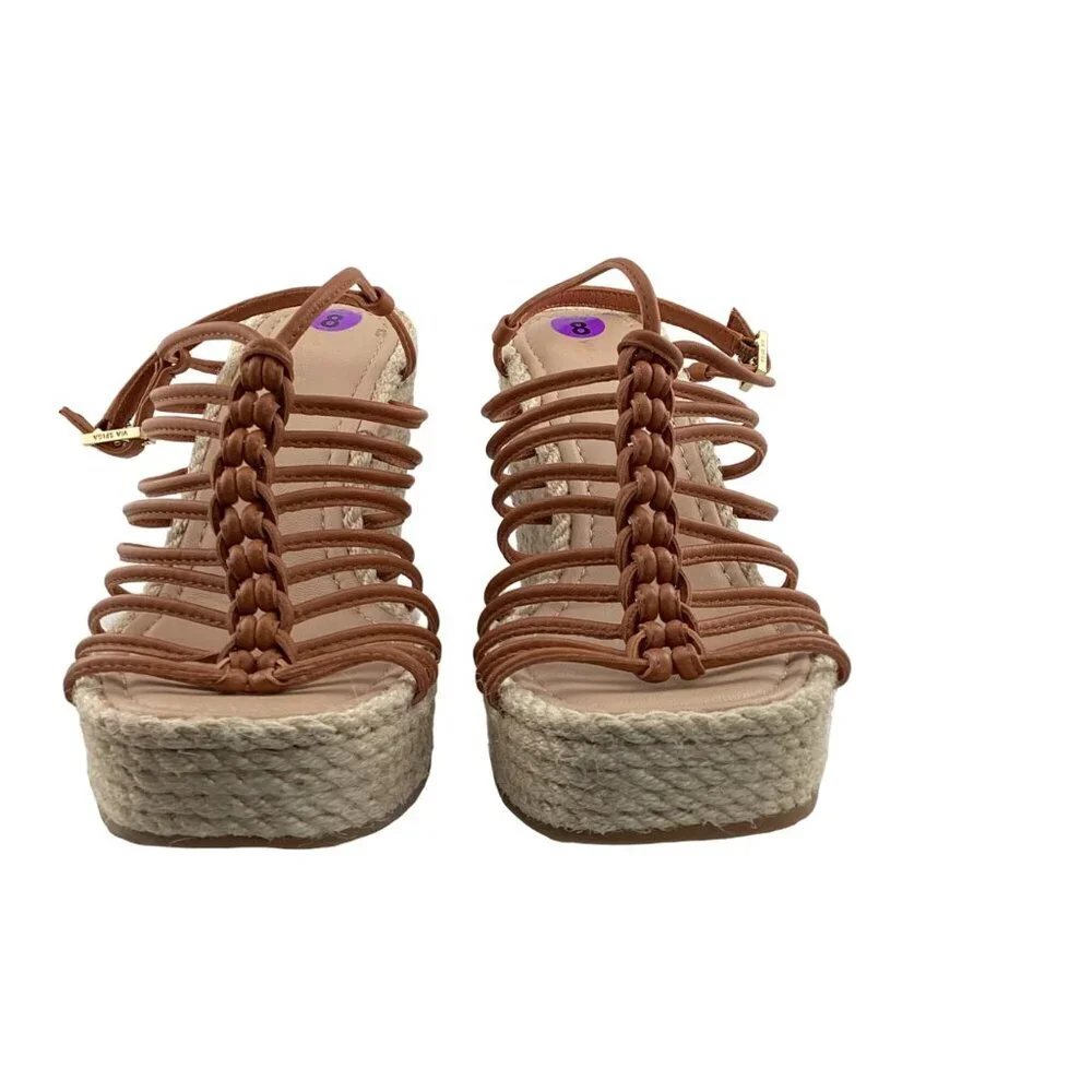 Via Spiga Selma Espadrille Wedge Sandal Size 8 Tan Braided Straps Strappy Open T
